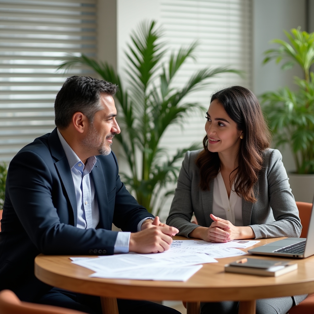 Business owner and trainer discussing customer service training outcomes