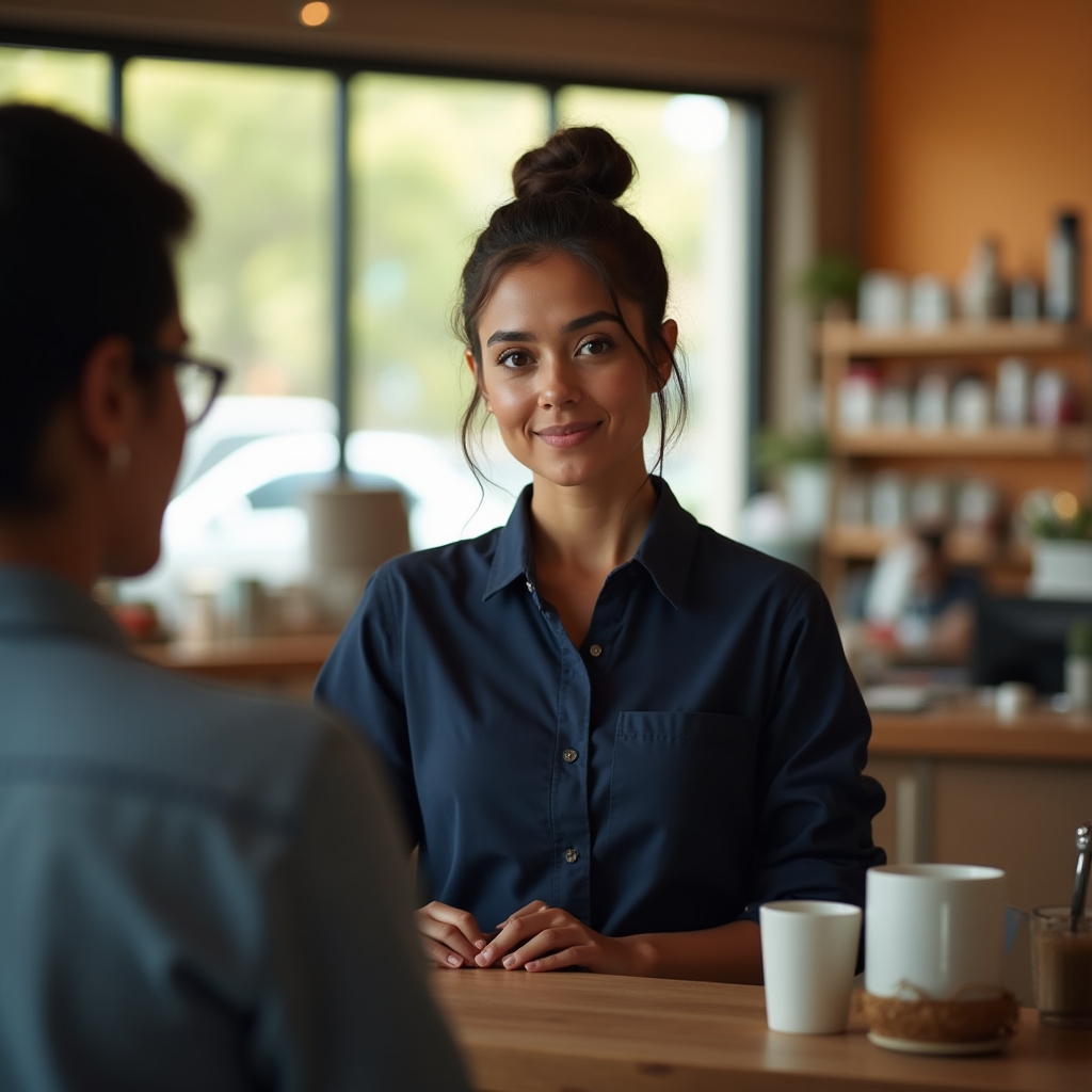 Frontline employee at service counter during training role-play
